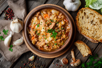 Wall Mural - Bigos a traditional Polish dish of sauerkraut. Cabbage stew.