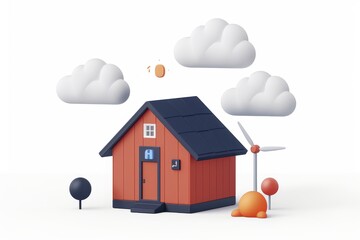 Sticker - Smart home concept depicted with cloud computing integration in a simplistic and modern vector style.