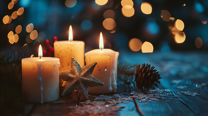 Wall Mural - glowing candles in a festive setting concept for Christmas