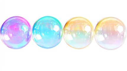 Poster - Four iridescent soap bubbles on a white background.