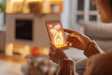 Sticker - Hands interacting with smart home app emphasizing the ease of controlling home devices through digital interfaces.