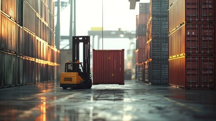 Poster - Forklift Lifting a Cargo Container at a Port