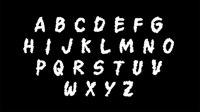 Cloud font typeface, black and white handwritten alphabet letters, typography font design vector for apparel t-shirt print