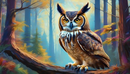 Wall Mural - illustration of Great Horned Owl