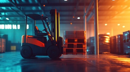 Poster - Industrial Forklift with Pallet in a Warehouse