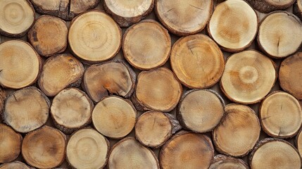 Poster - Close-up of Wooden Tree Cross-Sections with Visible Growth Rings