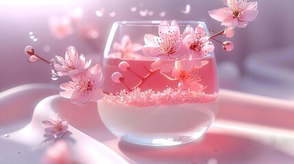 Wall Mural -   A vase of pink flowers on a white tablecloth and a glass of water with pink flowers on a pink tablecloth