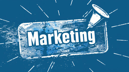 Aufkleber - Stamping marketing word on blue background with copy space