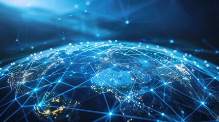 Poster - Blue network connections on a digital globe, symbolizing global communication and connectivity.