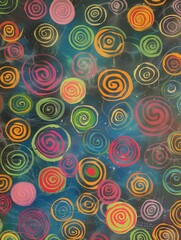 Aufkleber - A chalkboard features vibrant spirals and abstract shapes, showcasing a burst of creativity and imagination during an art session. Generative AI