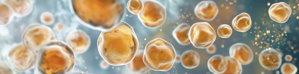 Sphere with nucleus and genetic structure, showing biotechnology research in microscopic biology.