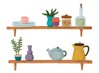 Sticker - Kitchen shelf png sticker, transparent background