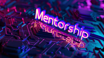 Poster - Futuristic circuit board showcases a bright neon mentorship sign