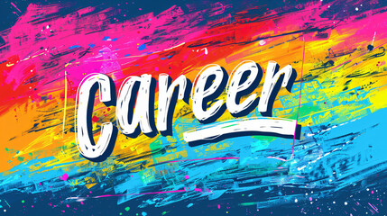 Aufkleber - The word career is written in white on a colorful background with brush strokes
