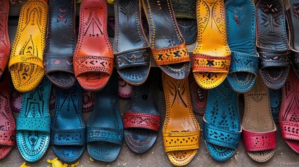 colorful traditional leather sandals for men and women on display in an indian market