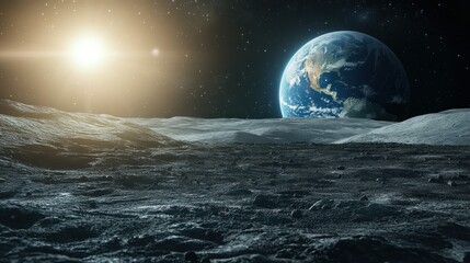 Wall Mural - earth from the surface of the moon with the sun