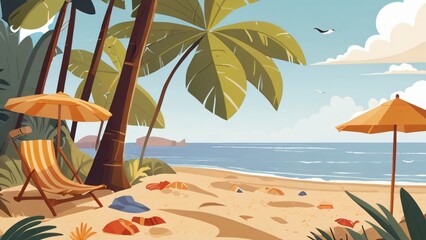 Poster - background of beach when summer vacation illustration