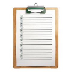 Poster - Wooden clipboard showing a checklist with empty checkboxes ready to be filled