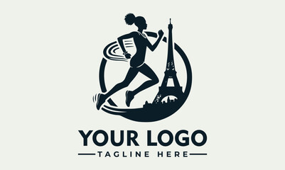 Silhouette woman running, Eiffel Tower, city skyline.  Silhouette of woman jogging in front of Eiffel Tower and city skyline. Suitable for travel or fitnessthemed designs and advertisements.