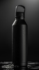 Wall Mural - Matte black stainless steel drink bottle, water thermos product photography mockup