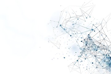 Poster - Abstract technology background with interconnected dots and lines, forming digital network or global connectivity concept. grey blue colors. white space in the middle for tex