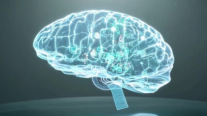 Poster - A hologram of a human brain is displayed in a state-of-the-art laboratory, showcasing advanced scientific technology and research.