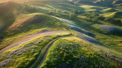 Wall Mural - Sun-Kissed Hills and Winding Path