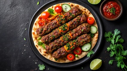 Canvas Print -  Delicious kebab feast with fresh veggies and sauce