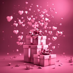 Wall Mural - gift box with hearts