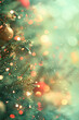 © Alexey - Christmas tree with golden baubles and bokeh lights. Festive decoration. Holiday season. Design for greeting cards and posters. Closeup view with copy space