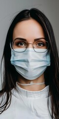 Wall Mural - Woman Wearing a Face Mask and Glasses Looking at the Camera