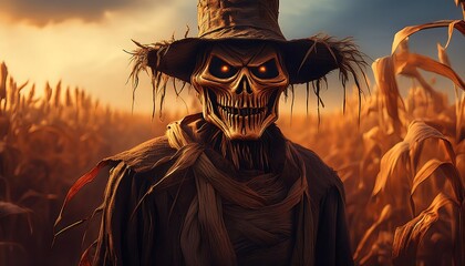 a macabre portrait of a malevolent scarecrow 