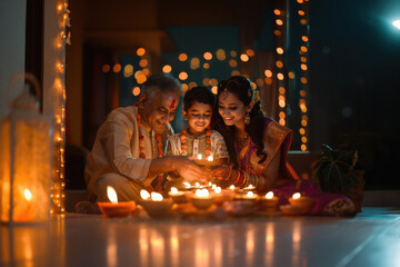 Wall Mural - Indian family celebrating diwali festival