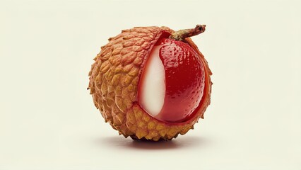 A Partially Peeled Lychee Fruit on a White Background