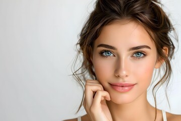 Wall Mural - portrait of a beautiful young woman with blue eyes and brown hair