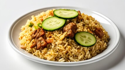  Delicious meal with rice meat and cucumber slices