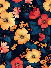 Wall Mural - Floral seamless pattern featuring vibrant and immersive plant elements