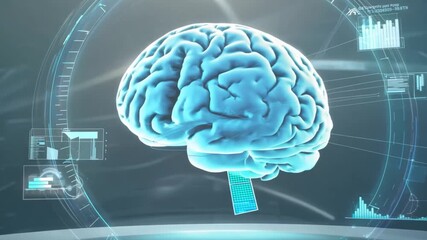 Poster - A hologram of a human brain is displayed in a state-of-the-art laboratory focused on neuroscience research and technology.