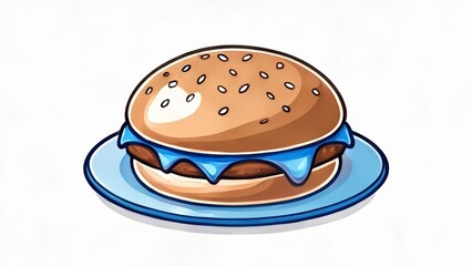 Wall Mural -  Deliciously tempting burger with a side of blue plate charm