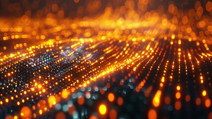 Poster - abstract digital landscape with glowing orange bokeh lights, representing data and technology in a f