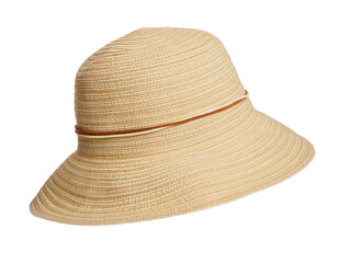 Summer beach lady's hat close-up. A lightweight and stylish accessory with a wide brim, ideal for sun protection and an elegant beach