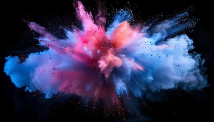 Poster - explosive burst of vibrant pink and blue powder against a black background, creating a dramatic and 