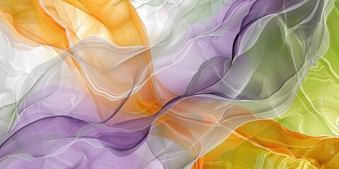 Wall Mural - abstract art piece with flowing fabric in purple, orange, and green hues, exuding creativity and ele