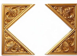 Antique style golden bronze frame art design frame corners isolated on white background copy space