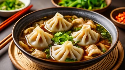 Wall Mural -  Delicious dumplings in a steaming bowl ready to be savored