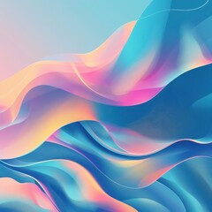Poster - A vibrant and fluid abstract design featuring soft waves in pastel colors of pink, blue, and purple, perfect for creative projects.