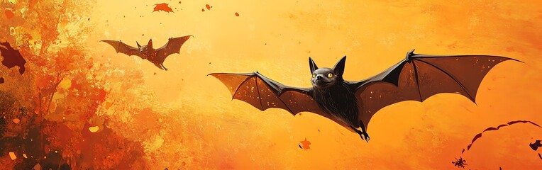 Spooky Halloween Bat Decorations on Orange