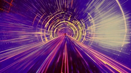 Poster - Tunnel lines Data flow Optical effect Digital Technology Stream Super Fast Speed Lines Background. Digital Cyberspace Particles Digital Data Network Connection Technology Future. Illustration