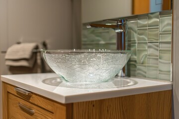 a glass bowl sitting on top of a counter