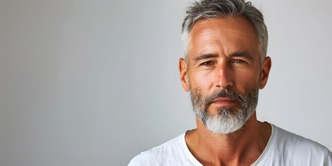 Portrait of a Serious Middle Aged Man with Gray Hair